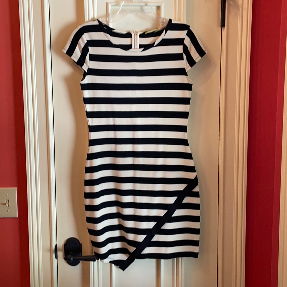 Horizontal stripe cotton knit dress